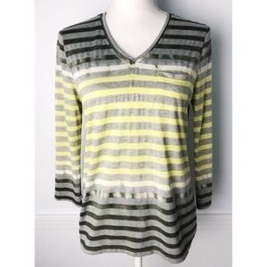 Two by Vince Camuto • Grey and Yellow Stripe Tee